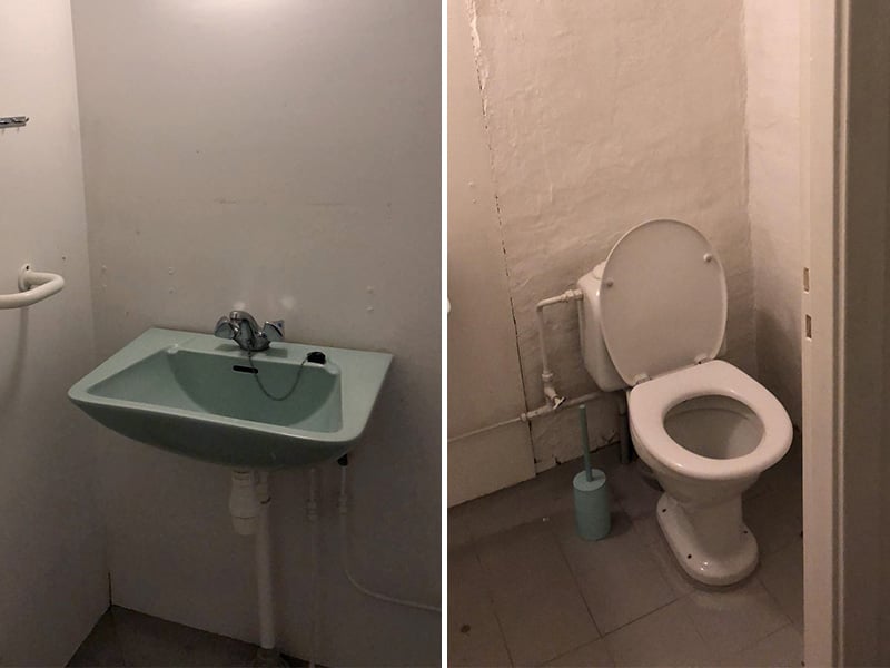 Førbilder det gamle og trange badet på Kampen i Oslo